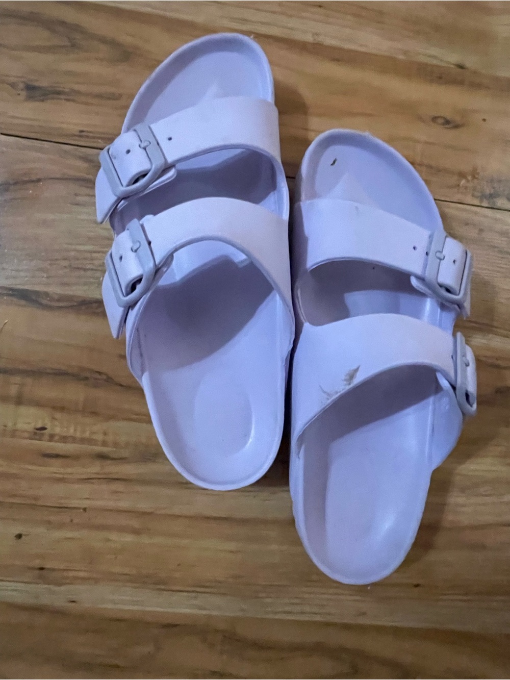 Double-Buckle Slide Sandals - Light Lavender